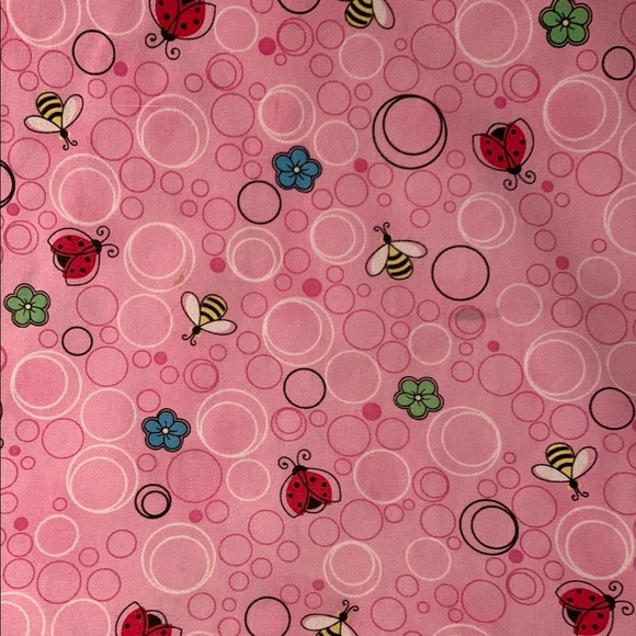 Gently Loved Pink Patterned Scrub Top with Bees & Ladybugs - Picture 2 of 6
